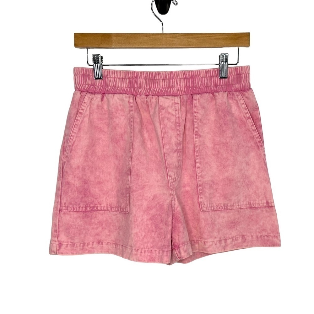 Entro Womens Elastic Waist Acid Wash Shorts Size Small Pink 100% Cotton Pockets